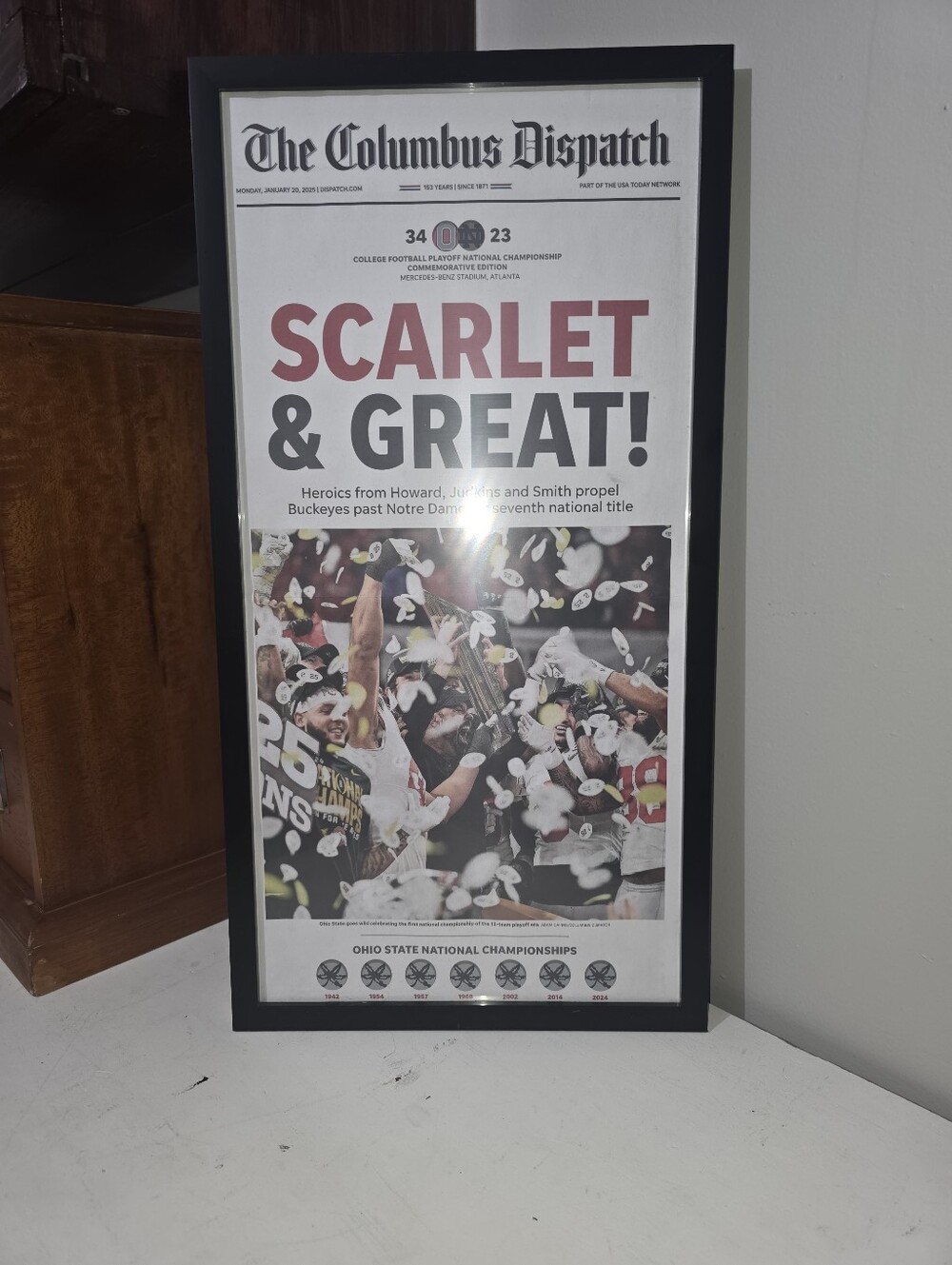 NEW Framed January 20, 2025, Columbus Dispatch Featuring "SCARLET & GREAT!"